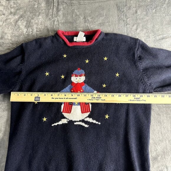 VTG Christopher & Banks Sweater American Flag Snowman Patriotic Blue Large - Picture 5 of 7